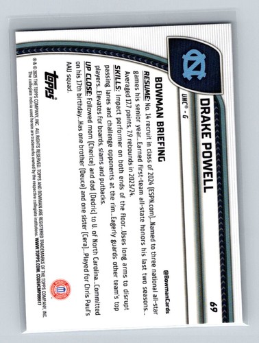 2024-25 Bowman University Chrome #69 Drake Powell - Picture 2 of 2