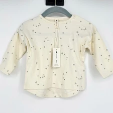 NWT Q by Quincy Mae Baby Stars Long Sleeve Shirt Ivory 6-12 Months