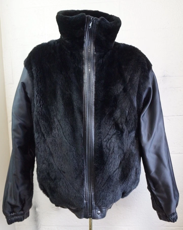 Chaqueta de bombardero reversible vintage Georgie de cuero y piel negra para hombre XL Foto 2 de 4