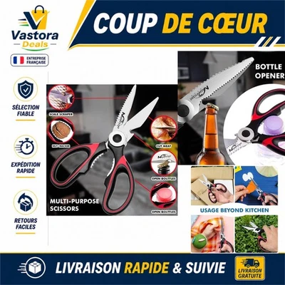 Ciseaux de cuisine acier inoxydable avec poignées confortables - Photo 1/4