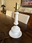 Vintage Milk Glass Hobnail Lamp with 6”Tray Base - WORKING w/o Shade