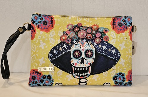 Bandolera Chula Moda Latina Sugarskull con pedrería correa de hombro de cuero - Imagen 1 de 5