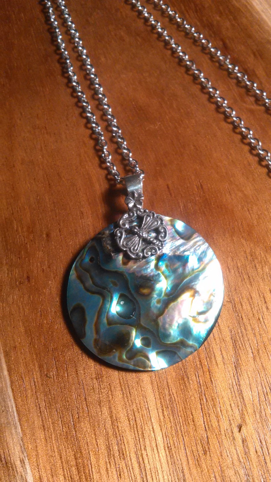 Abalone Shell Sterling Silver Dragonfly Pendant Stainless Steel Necklace