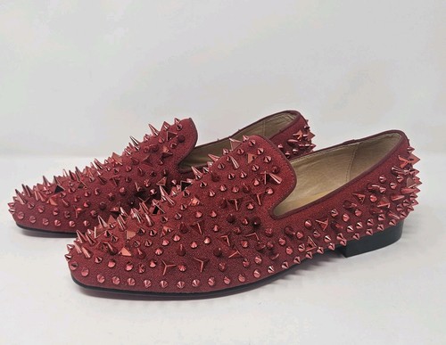 Men FERUCCI Red Spikes Loafers Flats Red Crystal Rivet 'Wedding' 'Prom' Size 11 - Picture 3 of 6