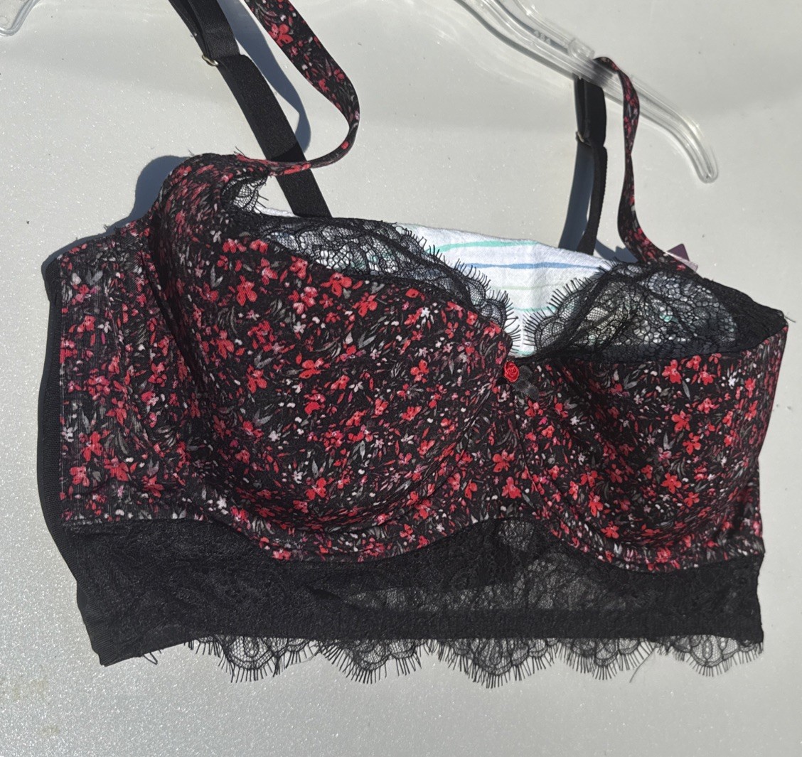 Cacique Black Red Seriously Sexy French Balconette Boudoir Romantic Bra 40DD