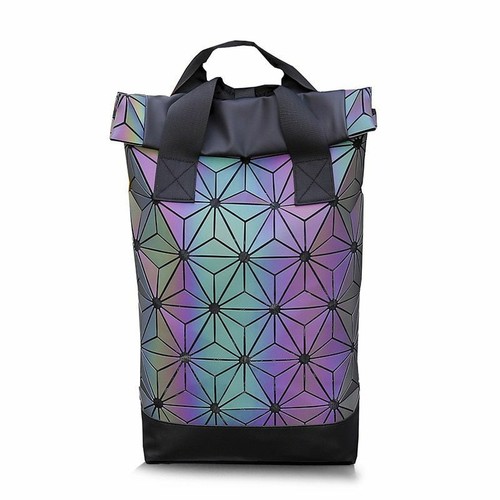 Luminous Geometric Backpack Holographic Reflective Student School Laptop Bag New - Picture 4 of 17