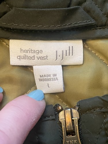 J Jill Heritage Quilted Vest Womens LARGE Green Full Zip Mock Neck Pockets - Picture 6 of 8