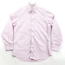 Charles Tyrwhitt Dress Shirt Mens 16/34 Pink White Stripe Non Iron Slim Fit