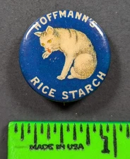 Vintage Hoffman's Rice Starch Cat Baking Cooking Pinback Pin