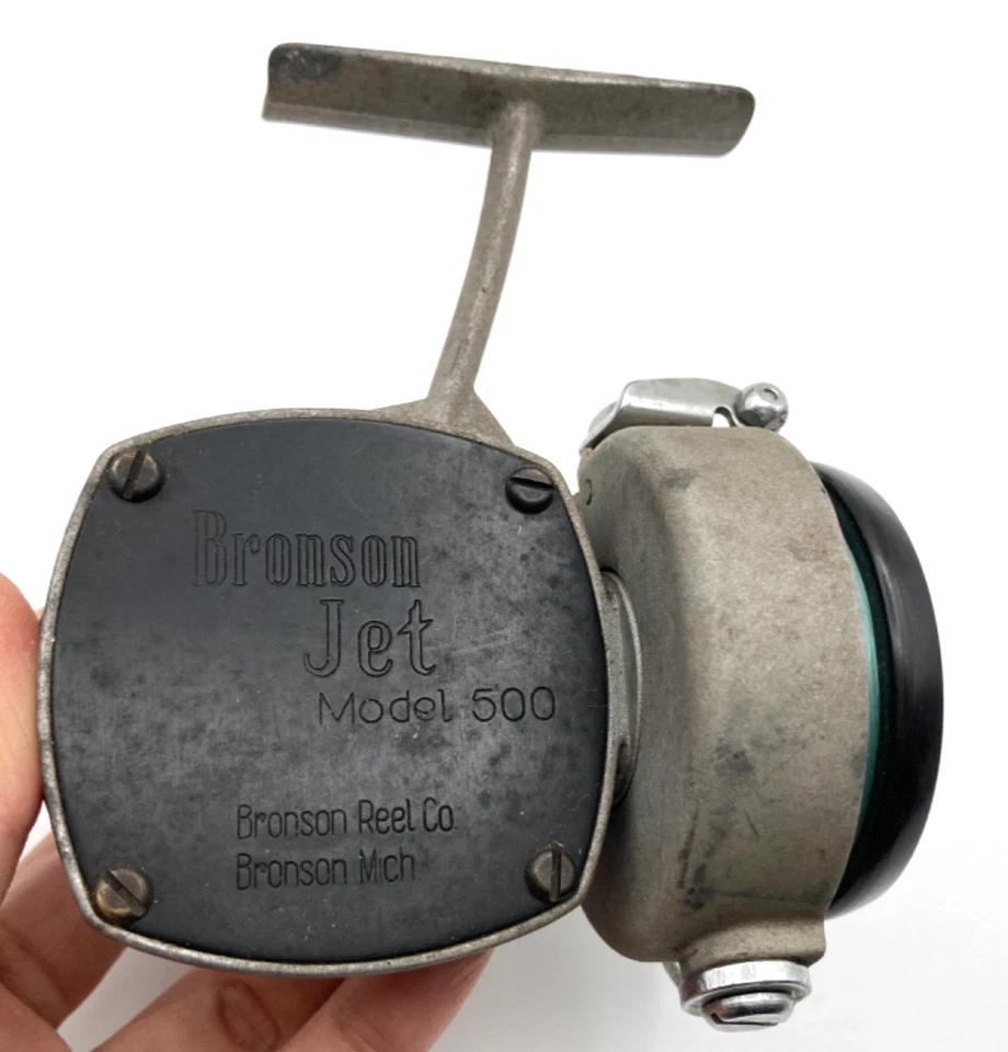 Carrete de pesca giratorio vintage Bronson Jet modelo 500 4,5"" H hecho en EE. UU. Foto 3 de 4