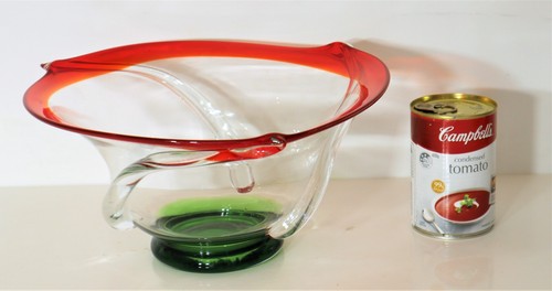 Italian Murano Handmade Red Rimmed & Green Bowl 1980s- Retro, MCM immaculate. - Imagen 15 de 15