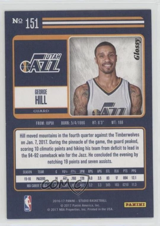 2016-17 Panini Studio Studio Edition Glossy George Hill #151 - Image 2 of 2