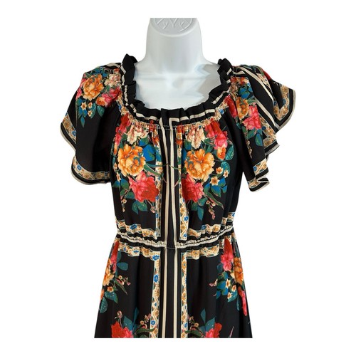 Lulus Trip to Tobago Maxi Dress Small Black Floral Off-the-Shoulder Vacation - Picture 5 of 17