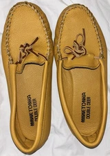 Minnetonka Double Deerskin Men's 9 Moccasins Soft Sole Natural