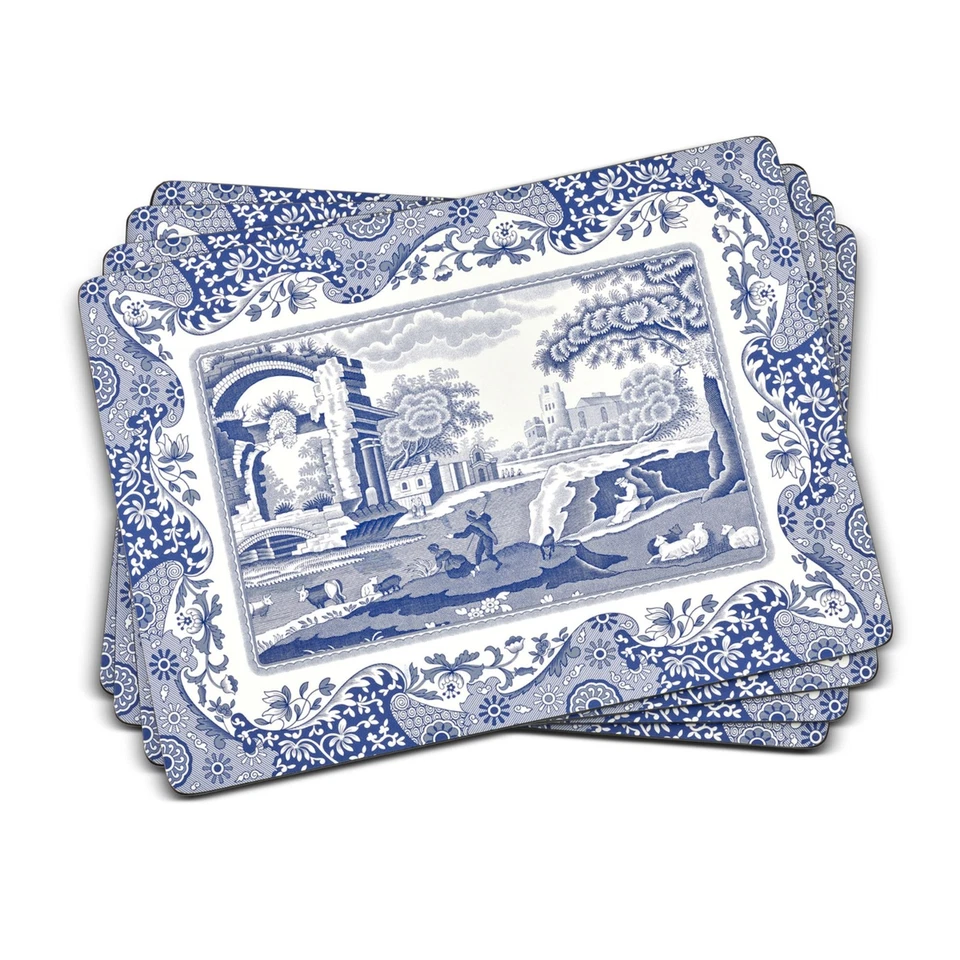 PIMPERNEL Spode Blue Italian Collection Placemats, 4-Piece Set – 15.7" x 11.7" Cork-Backed