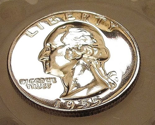 1955  Gem Proof Quarter 90% SILVER EYE CANDY Blazing Mirrored Surfaces #202 ~ 19