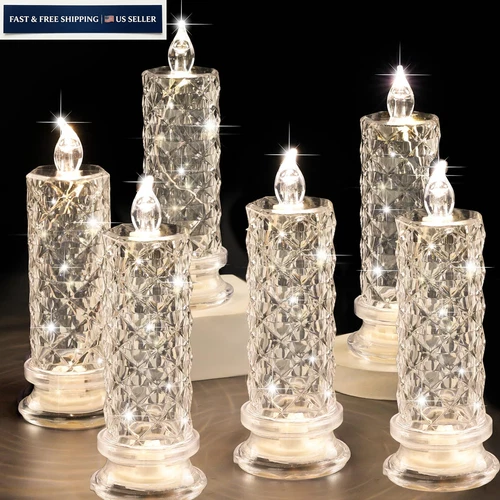 SupBri Rose Shadow LED Flameless Candles, D 2.5" x H 7.2", White Rose_6PCS  - product listing photo