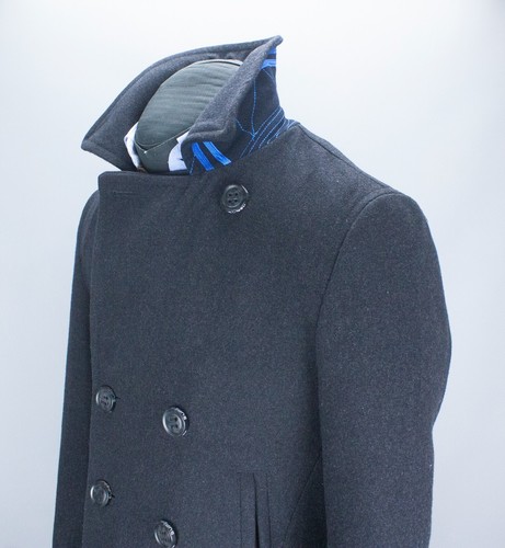 Superdry Commodity Slim Pea-Coat Mens Dark Gray Size M Wool Blend Military Style - Picture 13 of 23