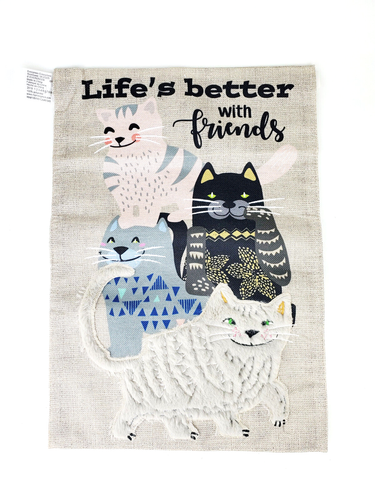 Garden CAT Flag Life’s Better with Friends 2-Sided Burlap 12.5” x 18” Faux Fur - Picture 2 of 15