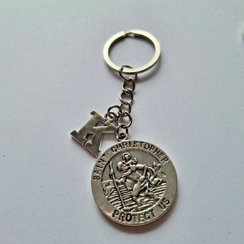 St Christopher Keyring Saint and Initial Letter A to Z Keychain personalise gift - Picture 23 of 38