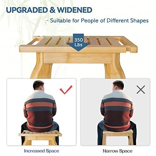 Natural Bamboo Shower Stool, Solid Bamboo Bath Chair, Waterproof & Durable, Eco- - Picture 4 of 6