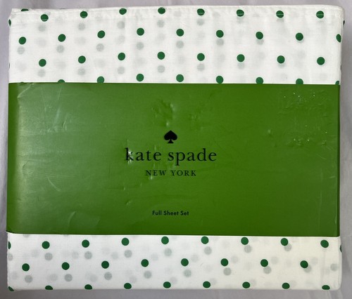 NEU IN VERPACKUNG KATE SPADE 100 % BAUMWOLLE PERKAL WEISS/GRÜN GEPUNKTET KOMPLETTES LAKEN-SET - Bild 1 von 2