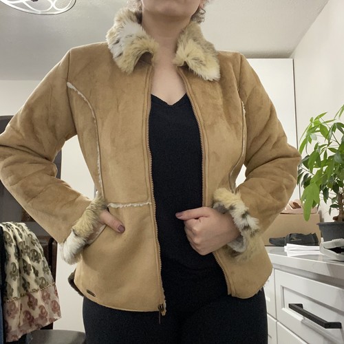 Vintage Y2k L.E.I. faux suede saux fur jacket size large juniors - Picture 3 of 12
