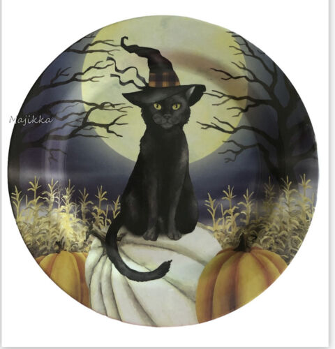 Black Cat Halloween Dinner Plates Set of 6 Melamine 11" Spooky Full Moon Black - Picture 6 of 9