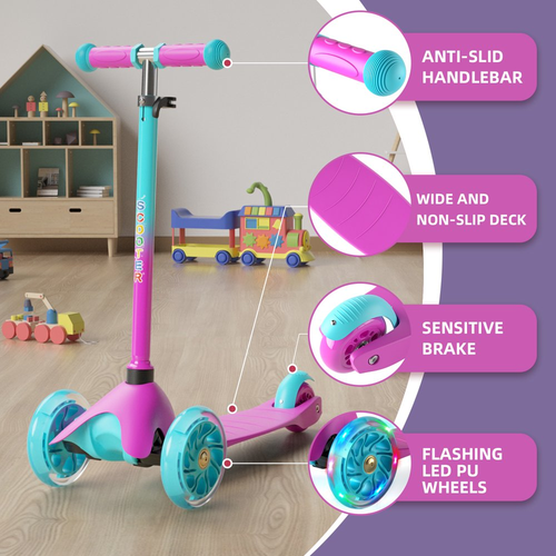 Scooters de 3 ruedas rosa para niños para 2-5 años niños niñas con iluminación - Imagen 9 de 12