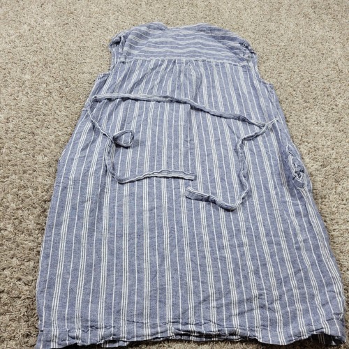 Jones New York Dress Womens Medium Blue Striped Sleeveless Linen Blend Pockets - Picture 5 of 7