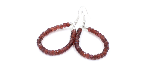 Red Garnet Genuine 4mm Rondelle Faceted Gemstone Hoop Earrings 2.15" - Video 1 of 1
