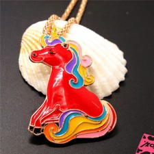 New Red Enamel Cute Rainbow Unicorn Horse Pendant Fashion Women Chain Necklace