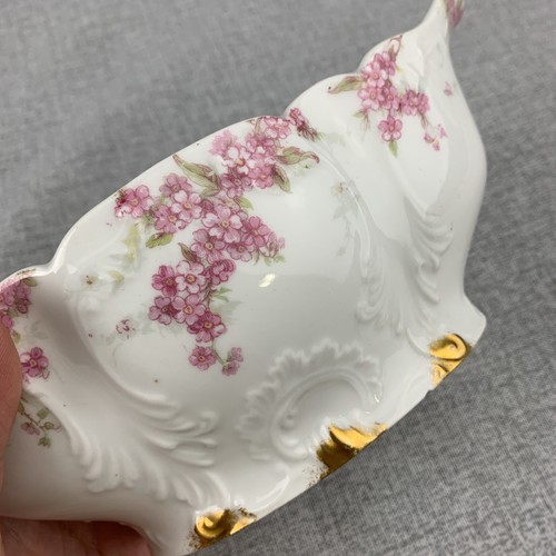 CH Field Haviland Limoges Porcelain Gravy Boat & Underplate Pink Flowers & Gold - Picture 8 of 8