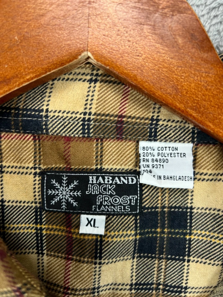 Mens XL Shirts VTG 90s Haband Jack Frost Flannels Brown Plaid Long Sleeve Button - Image 2 of 4