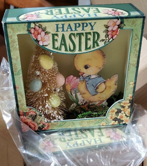 Nwt Raz Happy Easter Chick Bottle Brush Egg Tree Shadow Box Spring