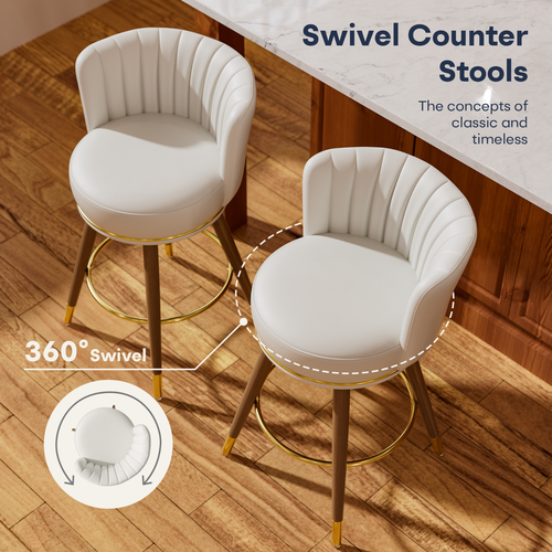 24" Bar Stools Set of 4, PU Leather Swivel Counter Height Stools Kitchen Stools - Picture 25 of 38