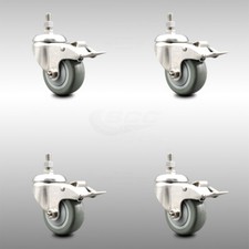3.5 Inch 316SS Gray Polyurethane Swivel 12mm Stem Caster Set Lock Brake SCC