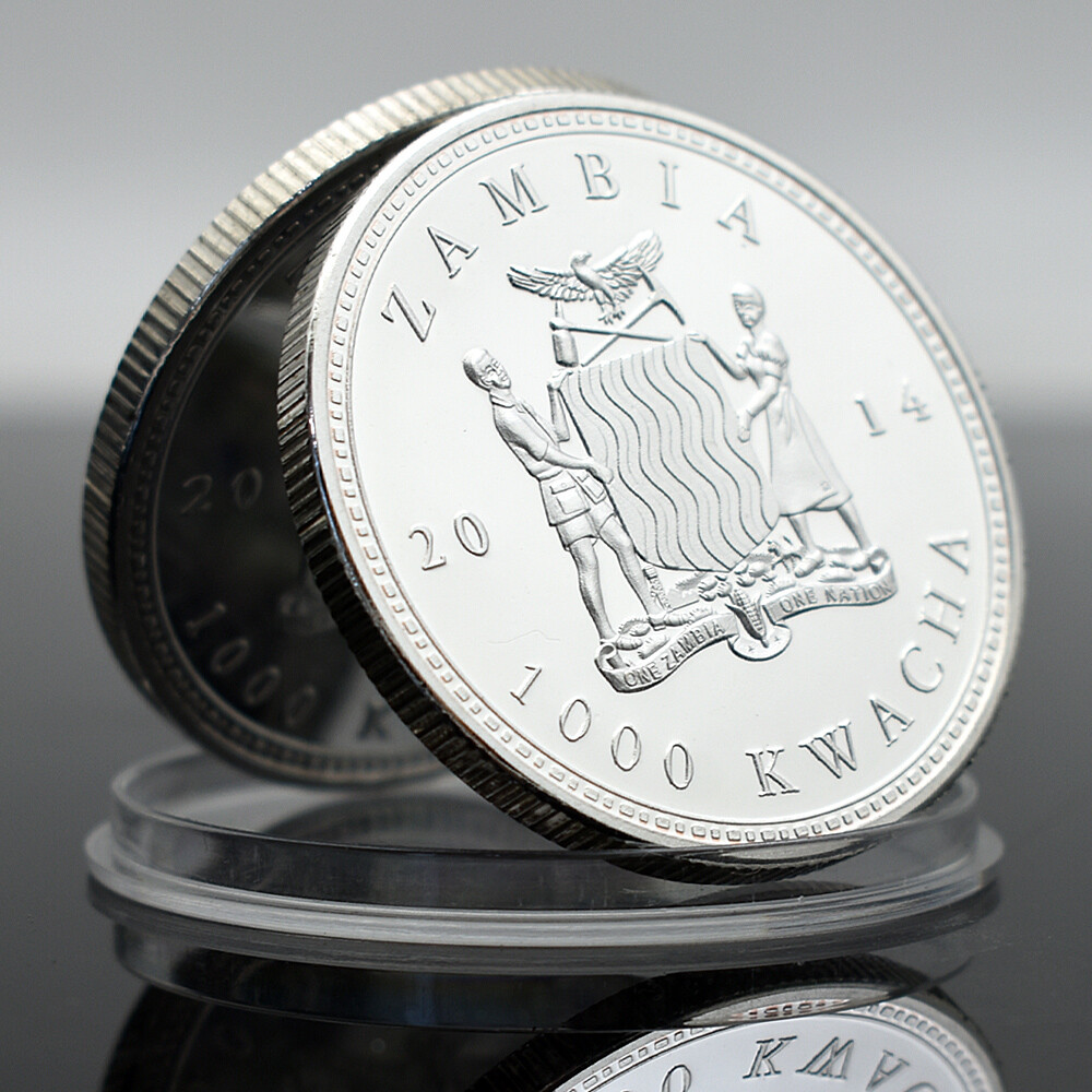Africa Grevy's Zebra Silver Coin 2014 Zambia 1000 Kwacha