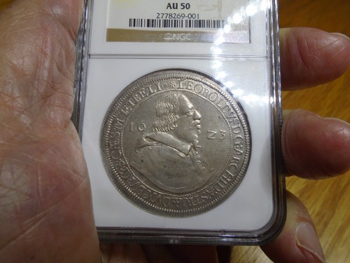 1623 Austria Thaler Archduke Leopold Hall Mint Dav 3330 NGC AU 50 - Picture 3 of 8