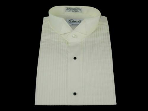Large 17 17.5 x 38 39 Ivory Wing tip Pleated Tuxedo shirt Convertible Sleeves