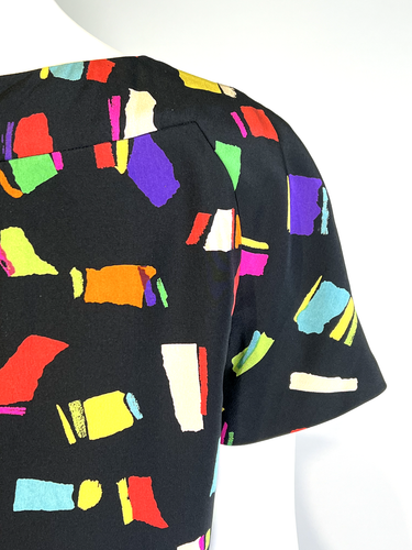 ALBERT NIPON Colorful Abstract Print Silk Shift Dress, Size 4/M Vintage Party - Picture 8 of 11