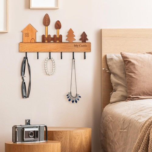 Cute Key Holder Wall Mount Key Organizer with 6 Hooks Rustic Wood Key Holder ... - Picture 6 of 7