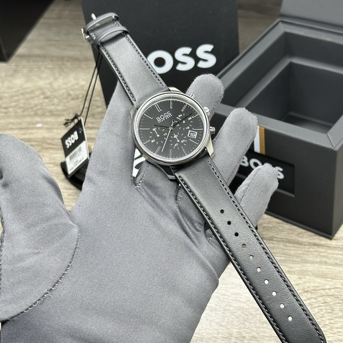 NEW✅ELEGANT✅ Hugo Boss Time One Chrono Date Dial Black Leather Men Watch 1513430 - Picture 13 of 21