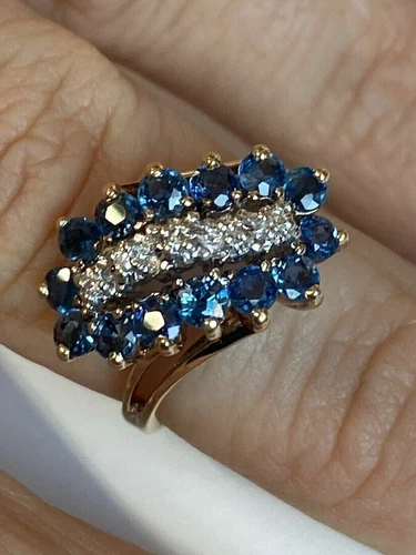 2 Ct Round Cut Simulated Blue Sapphire Cluster Ring 14K Yellow Gold Plated