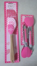 Pink Heart Shaped Silicone Tongs & LOVE Spatulas Mother's Day Valentines Gifts