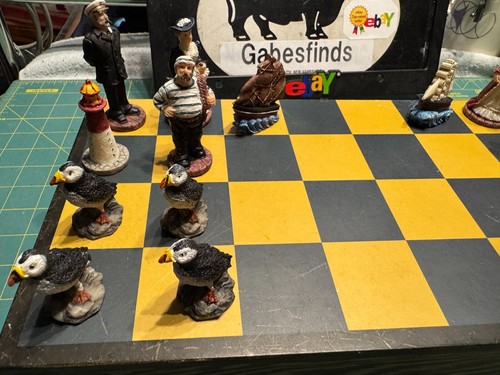 Chessman Nautical Chess Set Puffins Sailors Lighthouses Gulls Ships Captain - Picture 6 of 11