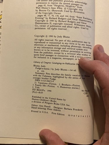 Fudge-A-Mania By Judy Blume 1st Edition First Printing 1990 Hardcover - Picture 2 of 9