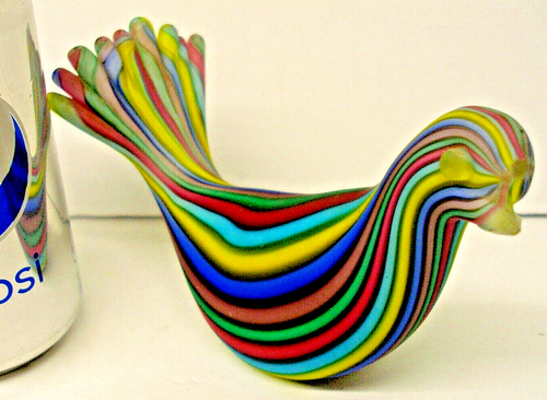 MCM FRATELLI TOSO MURANO ITALIAN RAINBOW ART GLASS FILIGRANA RIBBON PRIDE BIRD ! - Picture 1 of 12