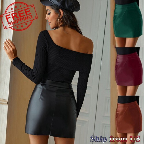 Women's Lady Faux Leather Split Bodycon Mini Short Pencil Skirt Clubwear Dress