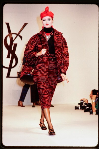 Cardigan Saint Laurent Rive Gauche Vintage YSL Autunno 1984 Nero Rosso Zebra 36